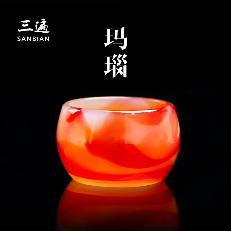 Three Times Agate Jade Porcelain Tea Cup Silver Plated Glaze Master Cup Tea Cup Jade Single Tea Cup Kung Fu Tea Set