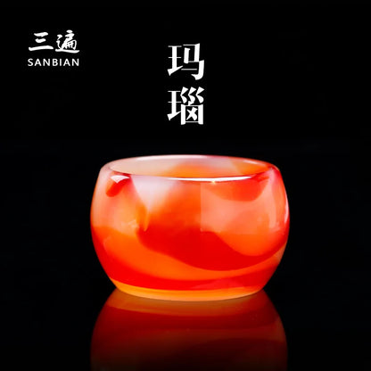 Three Times Agate Jade Porcelain Tea Cup Silver Plated Glaze Master Cup Tea Cup Jade Single Tea Cup Kung Fu Tea Set