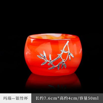 Three Times Agate Jade Porcelain Tea Cup Silver Plated Glaze Master Cup Tea Cup Jade Single Tea Cup Kung Fu Tea Set