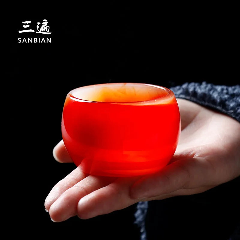 Three Times Agate Jade Porcelain Tea Cup Silver Plated Glaze Master Cup Tea Cup Jade Single Tea Cup Kung Fu Tea Set