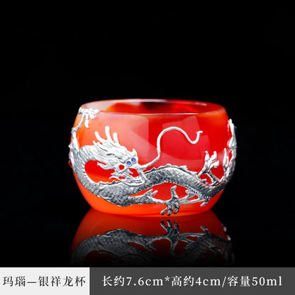 Three Times Agate Jade Porcelain Tea Cup Silver Plated Glaze Master Cup Tea Cup Jade Single Tea Cup Kung Fu Tea Set