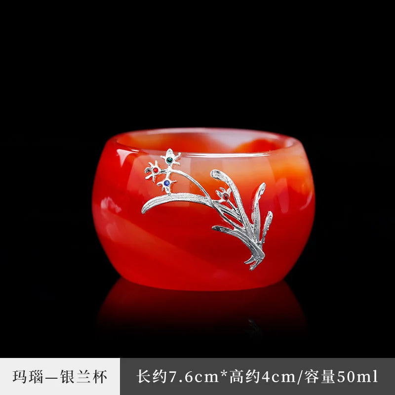 Three Times Agate Jade Porcelain Tea Cup Silver Plated Glaze Master Cup Tea Cup Jade Single Tea Cup Kung Fu Tea Set