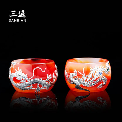 Three Times Agate Jade Porcelain Tea Cup Silver Plated Glaze Master Cup Tea Cup Jade Single Tea Cup Kung Fu Tea Set
