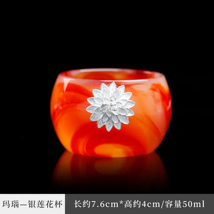 Three Times Agate Jade Porcelain Tea Cup Silver Plated Glaze Master Cup Tea Cup Jade Single Tea Cup Kung Fu Tea Set