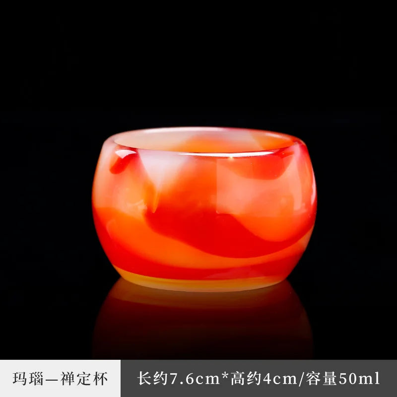 Three Times Agate Jade Porcelain Tea Cup Silver Plated Glaze Master Cup Tea Cup Jade Single Tea Cup Kung Fu Tea Set