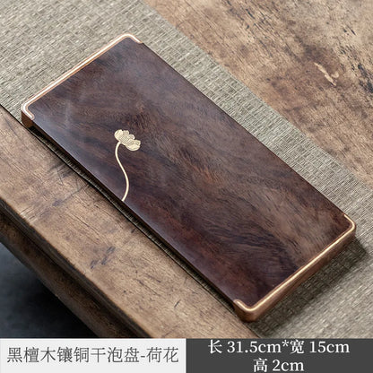 Three Times Blackwood Tea Tray Tea Room Inlaid Copper Small Tea Table Bamboo Tea Tray Simple Tray Japanese Pot Tray