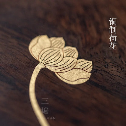 Three Times Blackwood Tea Tray Tea Room Inlaid Copper Small Tea Table Bamboo Tea Tray Simple Tray Japanese Pot Tray