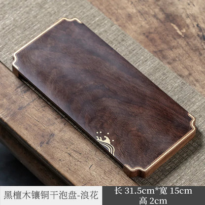 Three Times Blackwood Tea Tray Tea Room Inlaid Copper Small Tea Table Bamboo Tea Tray Simple Tray Japanese Pot Tray
