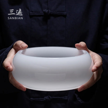 Three Times Colored Glaze Tea Wash Large Washed Tea Cup Jianshui Tea Residue Barrel Jianshui Thickened Jade Porcelain Dry Tea-