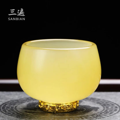 Three Times Emperor Yellow Glaze Jade Tea Set Office Home Jade Porcelain Cover Teacup Gift Box