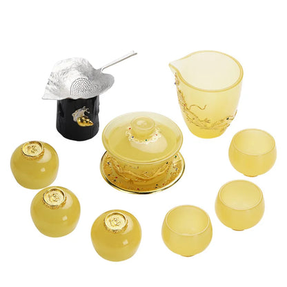 Three Times Emperor Yellow Glaze Jade Tea Set Office Home Jade Porcelain Cover Teacup Gift Box