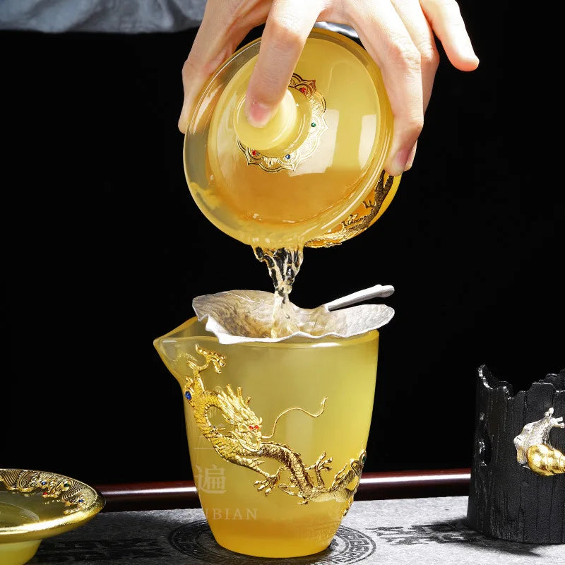Three Times Emperor Yellow Glaze Jade Tea Set Office Home Jade Porcelain Cover Teacup Gift Box