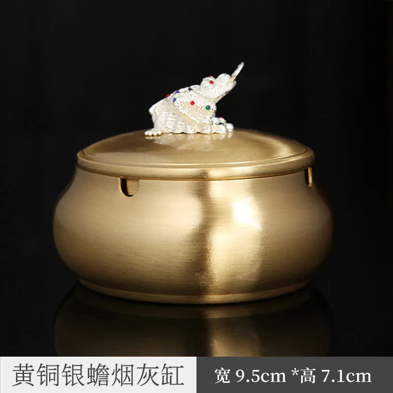 Three Times European-Style Copper Ashtray Creative Home Living Room with Lid Prevent Fly Ash Office Kung Fu Tea Set Decoration