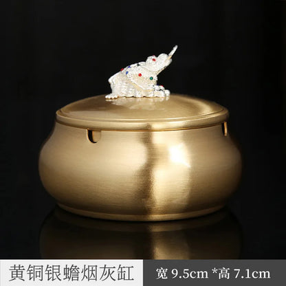 Three Times European-Style Copper Ashtray Creative Home Living Room with Lid Prevent Fly Ash Office Kung Fu Tea Set Decoration
