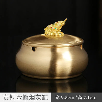 Three Times European-Style Copper Ashtray Creative Home Living Room with Lid Prevent Fly Ash Office Kung Fu Tea Set Decoration