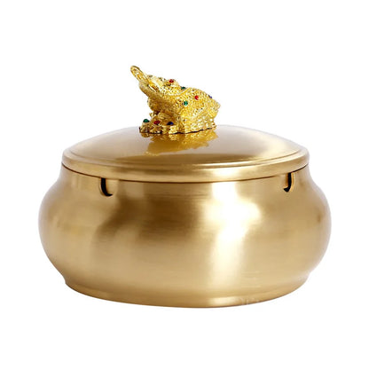 Three Times European-Style Copper Ashtray Creative Home Living Room with Lid Prevent Fly Ash Office Kung Fu Tea Set Decoration