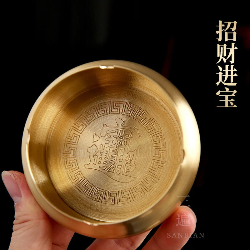 Three Times European-Style Copper Ashtray Creative Home Living Room with Lid Prevent Fly Ash Office Kung Fu Tea Set Decoration