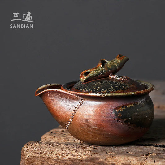 Three Times Firewood Aquarius Teapot Japanese Handmade Stoneware Pot Green Bamboo Tureen Kung Fu Tea Set Tea Making Device