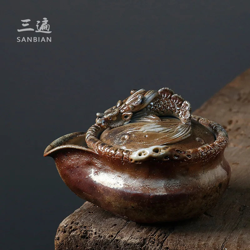 Three Times Firewood Burning Aquarius Teapot Japanese Stoneware Pot Fish Dragon Tureen Kung Fu Tea Set Tea Making Device