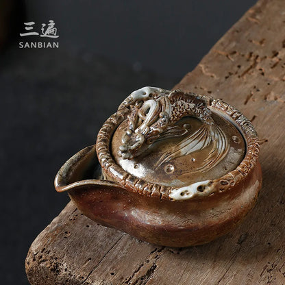 Three Times Firewood Burning Aquarius Teapot Japanese Stoneware Pot Fish Dragon Tureen Kung Fu Tea Set Tea Making Device