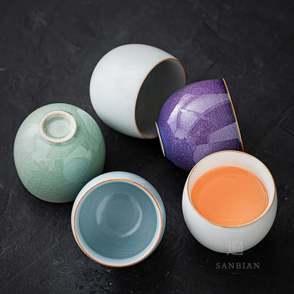 Three Times Five Famous Kiln Tea Cup Porcelain Kung Fu Tea Set Tea Cup Single Cup Ru Ware Tea Cup Master Cup Set
