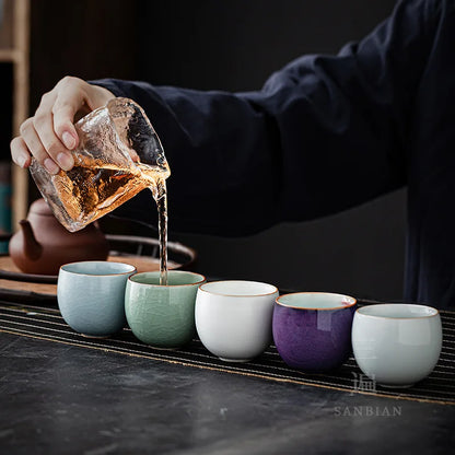 Three Times Five Famous Kiln Tea Cup Porcelain Kung Fu Tea Set Tea Cup Single Cup Ru Ware Tea Cup Master Cup Set