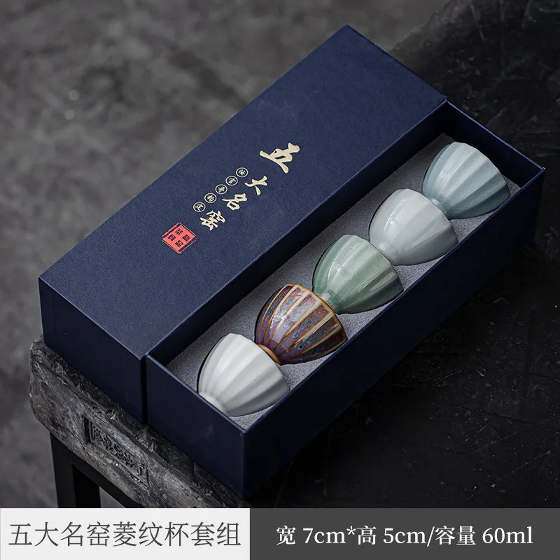 Three Times Five Famous Kiln Tea Cup Porcelain Kung Fu Tea Set Tea Cup Single Cup Ru Ware Tea Cup Master Cup Set