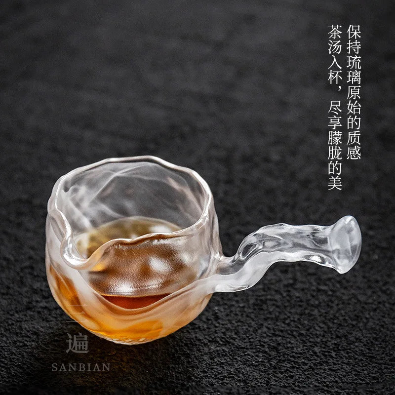 Three Times Frozen Clear Feeling Frozen Burnt Glaze Side Handle Fair Cup Glass Tea Serving Pot Kung Fu Tea Set
