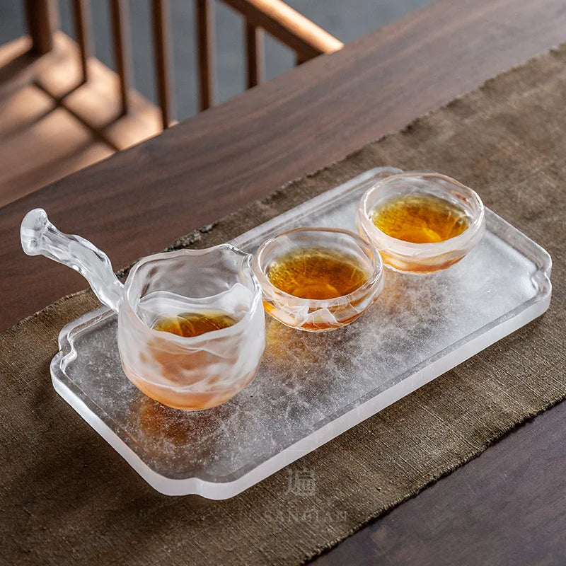 Three Times Frozen Clear Feeling Frozen Burnt Glaze Side Handle Fair Cup Glass Tea Serving Pot Kung Fu Tea Set