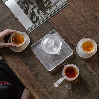 Three Times Frozen Clear Feeling Frozen Burnt Glaze Side Handle Fair Cup Glass Tea Serving Pot Kung Fu Tea Set