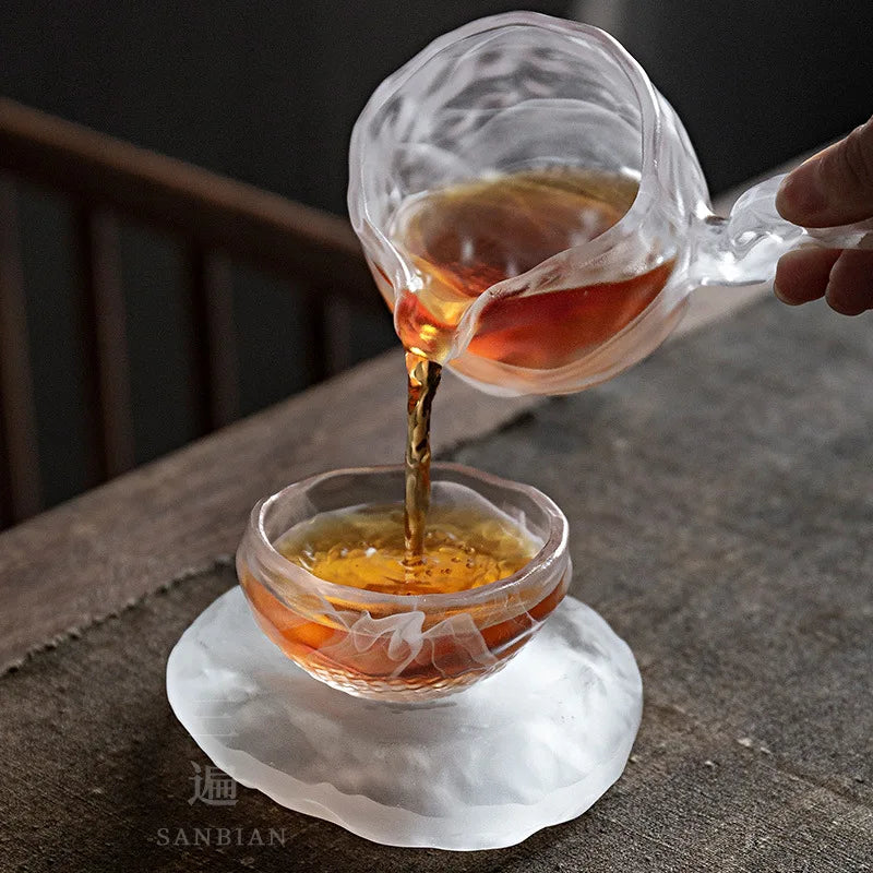Three Times Frozen Clear Feeling Frozen Burnt Glaze Side Handle Fair Cup Glass Tea Serving Pot Kung Fu Tea Set
