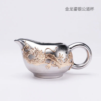 Three Times Gilding Jianzhan Side Handle Pot Silver Plated One Pot Two Cups Two-Person Ceramic Travel Kung Fu Tea Set Set Simp