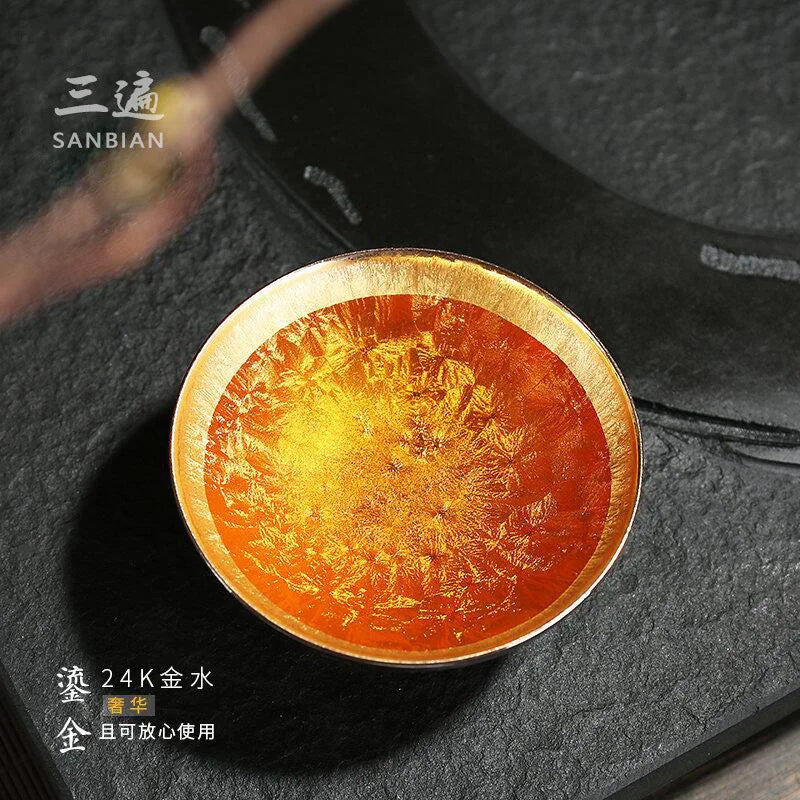 Three Times Gilding Jianzhan Side Handle Pot Silver Plated One Pot Two Cups Two-Person Ceramic Travel Kung Fu Tea Set Set Simp