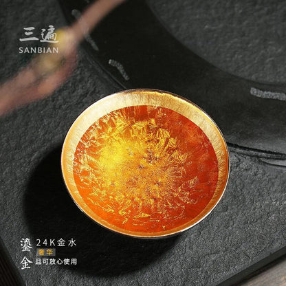 Three Times Gilding Jianzhan Side Handle Pot Silver Plated One Pot Two Cups Two-Person Ceramic Travel Kung Fu Tea Set Set Simp