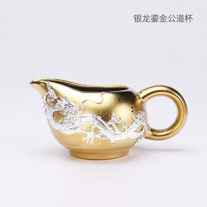 Three Times Gilding Jianzhan Side Handle Pot Silver Plated One Pot Two Cups Two-Person Ceramic Travel Kung Fu Tea Set Set Simp
