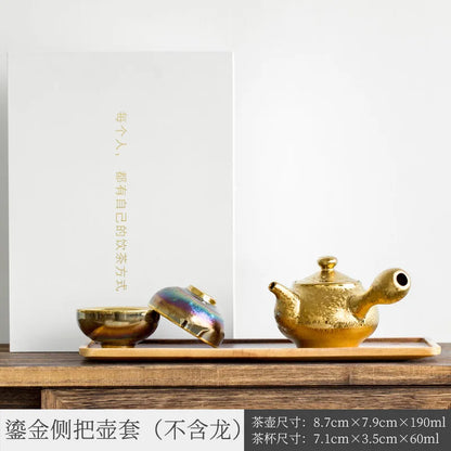 Three Times Gilding Jianzhan Side Handle Pot Silver Plated One Pot Two Cups Two-Person Ceramic Travel Kung Fu Tea Set Set Simp