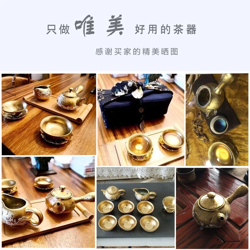 Three Times Gilding Jianzhan Side Handle Pot Silver Plated One Pot Two Cups Two-Person Ceramic Travel Kung Fu Tea Set Set Simp