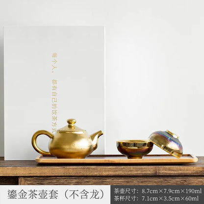Three Times Gilding Jianzhan Side Handle Pot Silver Plated One Pot Two Cups Two-Person Ceramic Travel Kung Fu Tea Set Set Simp