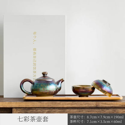 Three Times Gilding Jianzhan Side Handle Pot Silver Plated One Pot Two Cups Two-Person Ceramic Travel Kung Fu Tea Set Set Simp