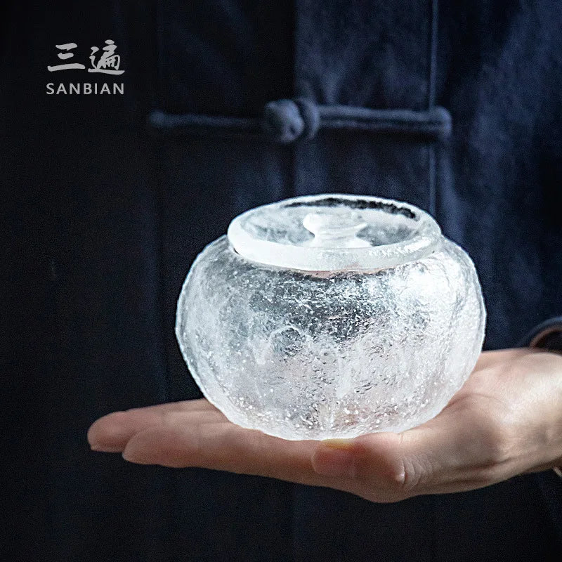 Three Times Glass Tea Pot Ice Cube Clear Feeling Frozen Small Size Tea Storage Pot Tea Warehouse