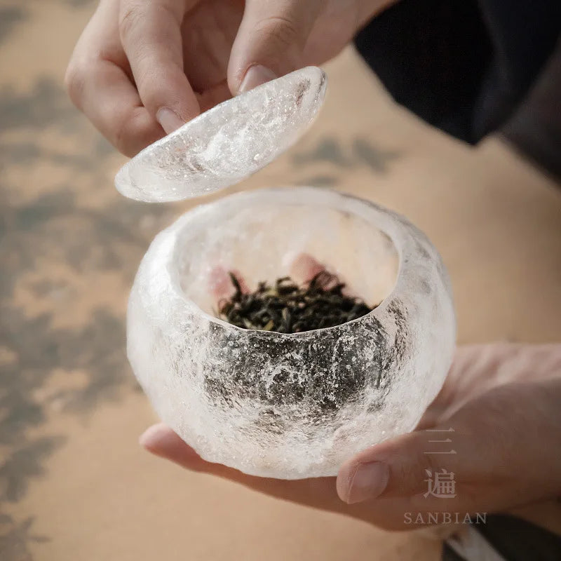 Three Times Glass Tea Pot Ice Cube Clear Feeling Frozen Small Size Tea Storage Pot Tea Warehouse