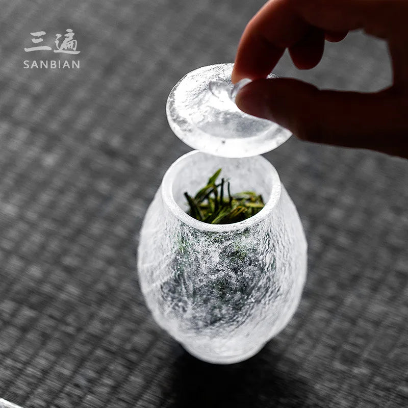 Three Times Glass Tea Pot Ice Cube Clear Feeling Frozen Small Size Tea Storage Pot Tea Warehouse