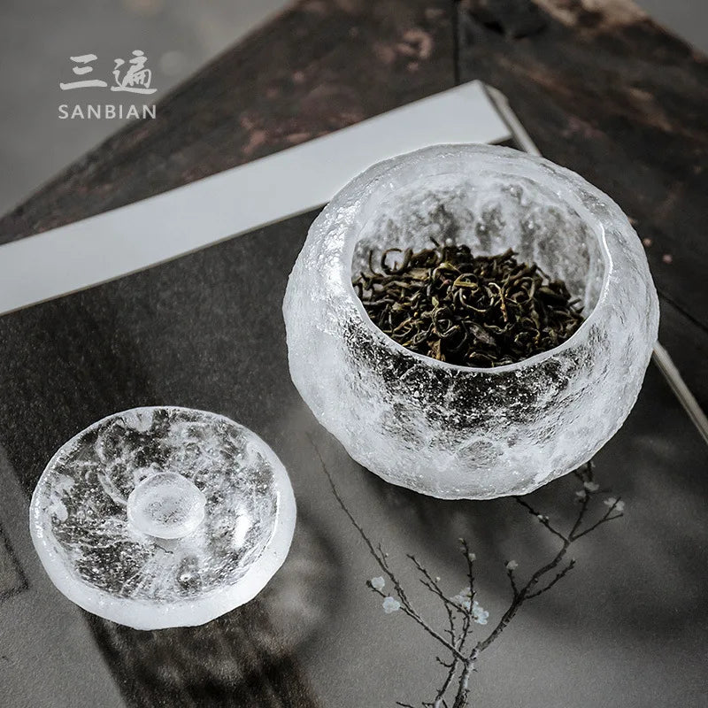 Three Times Glass Tea Pot Ice Cube Clear Feeling Frozen Small Size Tea Storage Pot Tea Warehouse