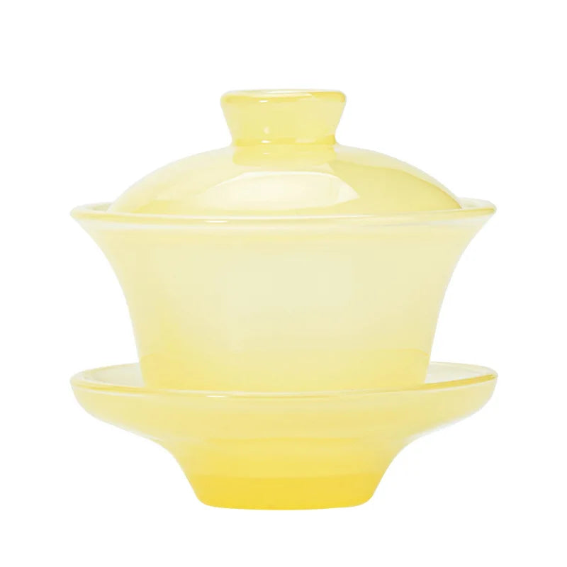 Three Times Goose Yellow Glaze Cover Teacup Large Household Tea Brewing Three-Piece Tea Bowl Glass Extra Thick Kung Fu Tea Tea