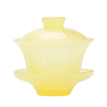 Three Times Goose Yellow Glaze Cover Teacup Large Household Tea Brewing Three-Piece Tea Bowl Glass Extra Thick Kung Fu Tea Tea