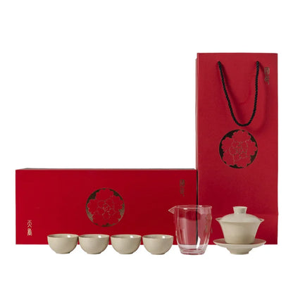 Three Times Grass and Wood Gray Kung Fu Teaware Set Set Ceramic Retro Teapot Tea Cup Gaiwan Pitcher Combination Household