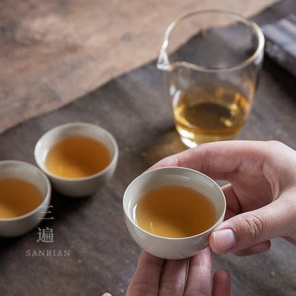 Three Times Grass and Wood Gray Kung Fu Teaware Set Set Ceramic Retro Teapot Tea Cup Gaiwan Pitcher Combination Household