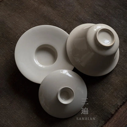 Three Times Grass and Wood Gray Kung Fu Teaware Set Set Ceramic Retro Teapot Tea Cup Gaiwan Pitcher Combination Household