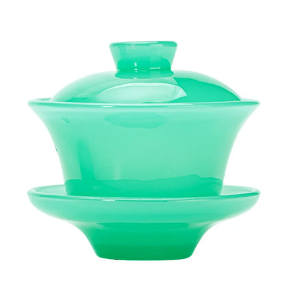 Three Times Green Crystal Glass Thickening Gaiwan Household Glass Transparent Tea Brewing Bowl Gift Kung Fu Tea Set