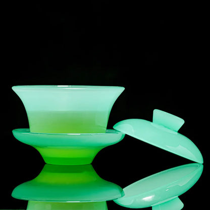 Three Times Green Crystal Glass Thickening Gaiwan Household Glass Transparent Tea Brewing Bowl Gift Kung Fu Tea Set